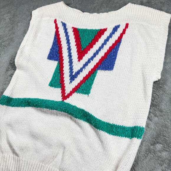 VTG 80s Retro Pastel Abstract Sweater Vest Lot Women’s L 3-Piece Colorblock Knit - Picture 9 of 13